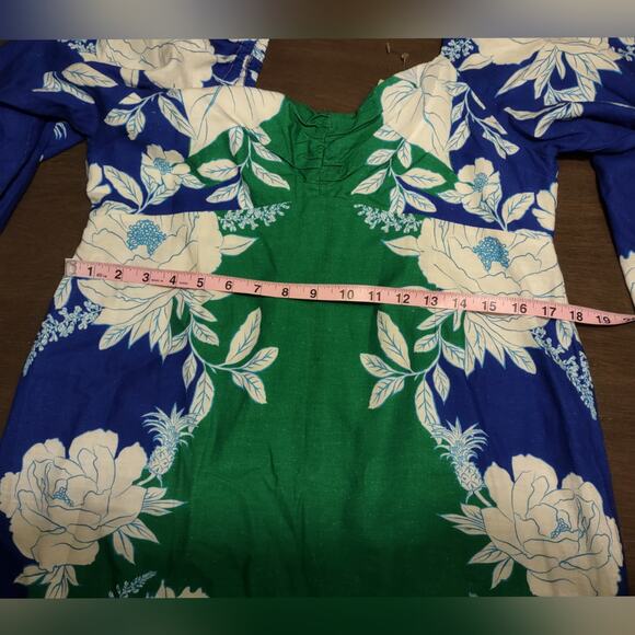 Farm Rio  Soft Garden Linen-Blend Minidress Size Large Puff Sleeve Vacation - Picture 7 of 16